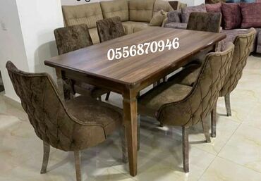 Masa və oturacaq dəstləri: Qonaq otağı üçün, Yeni, Açılmayan, Dördbucaq masa, 6 stul — 6