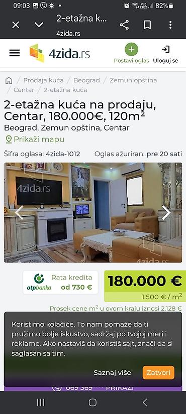Kuće na prodaju: Dvoetažna kuća, 120 m², Beograd – Zemun, Centar - Raspored: dve etaže — 2