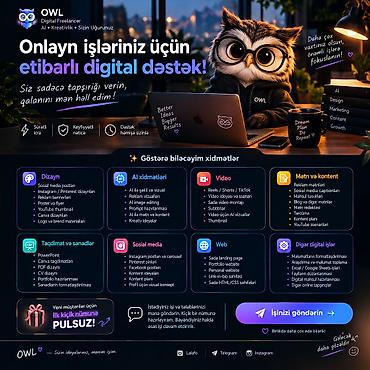 Digər xidmətlər: 💻 ONLAYN İŞLƏRİNİZ ÜÇÜN DIGITAL DƏSTƏK Salam, hər vaxtınız xeyir! 🌷 — 1