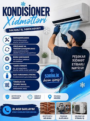 təmizlik isi: Təmir, Split kondisionerlər, Quraşdırılma, Zəmanətlə — 1