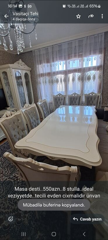 mdf material: Qonaq otağı üçün, Dördbucaq masa, 8 stul