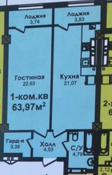 Продажа квартир: 1 комната, 64 м², Элитка, 12 этаж, ПСО (под самоотделку)