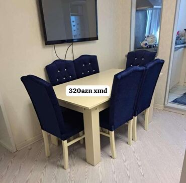 Masa və oturacaq dəstləri: Qonaq otağı üçün, Yeni, Açılmayan, Dördbucaq masa, 6 stul — 5