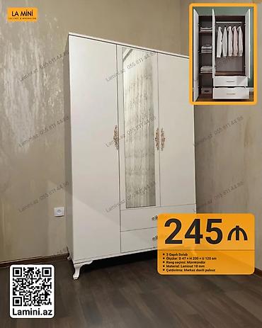 Мебель: 3 qapılı geyim dolabı - Ölçülər: Dərinlik 47 sm x Hündürlük 200 sm x — 1