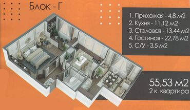 деревянные дома: 2 комнаты, 55 м², 106 серия, 4 этаж, ПСО (под самоотделку)