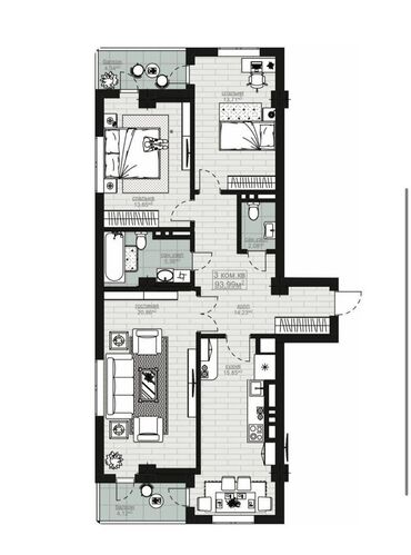 Квартиры: 3 комнаты, 94 м², Элитка, 9 этаж, ПСО (под самоотделку)