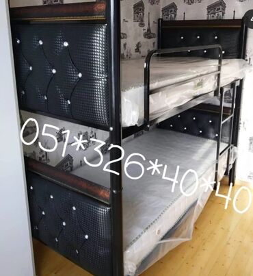 İkimərtəbəli uşaq çarpayıları: Oğlan və qız üçün, Yeni, Çarpayı, Matras ilə, Siyirməsiz, Dəmir — 17