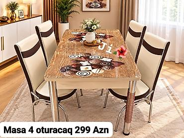 4 oturacaqlı mətbəx masa dəsti. Dəstə 1 ədəd düzbucaqlı masa və 4