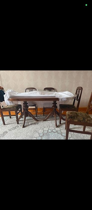 стол стул для зала: Yemək otağı üçün taxta masa və 6 ədəd stul dəsti. - Material: massiv — 1