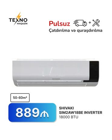 Kondisionerlər: Kondisioner Shivaki, 50-60 kv. m, Split sistem, Kredit yoxdur, Pulsuz quraşdırılma