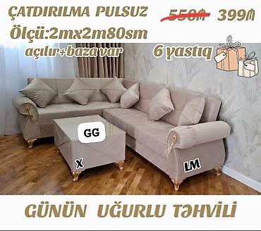 Künc divan dəsti – açılır mexanizmli və bazalı - Ölçü: 2 m x 2 m 80 sm