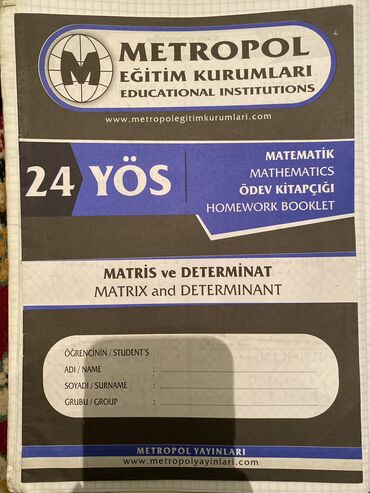 naxçıvan təhsil kursları: YÖS metropol kursu ödev kitapçığı, matrix determinat, temiz halda, 16