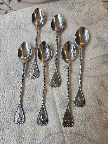Столовые приборы: 6 ədəd dekorativ çay/qəhvə qaşığı dəsti - Material: metal ərintisi — 1
