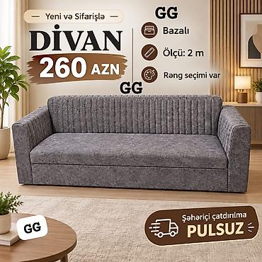 2 divan: Divan – 2 m, bazalı model • Qiymət: 260 AZN • Ölçü: 2 metr • Bazalı — 3