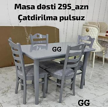qaş stolu: Mətbəx üçün, Yeni, Açılmayan, Dördbucaq masa, 4 stul — 1
