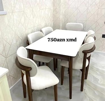 yeni stol: Mətbəx üçün, Yeni, Açılmayan, Dördbucaq masa, 6 stul — 1