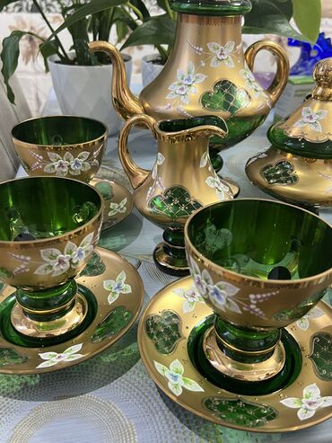 Çay dəstləri və servizlər: Çay dəsti, rəng - Yaşıl, Bohemia, 6 nəfərlik, Çexiya — 10