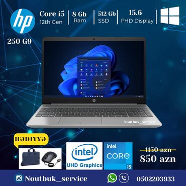 HP: Yeni HP 15.6 ", Intel Core i5, 512 GB, Ödənişli çatdırılma, Rayonlara çatdırılma, Ünvandan götürmə