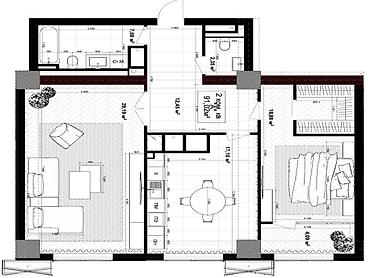 29: 2 комнаты, 92 м², Асанбай мкр Элитка, 12 этаж, ПСО (под самоотделку) — 2