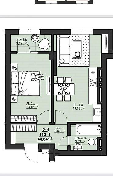 64: 1 комната, 44 м², Асанбай мкр Элитка, 9 этаж — 3