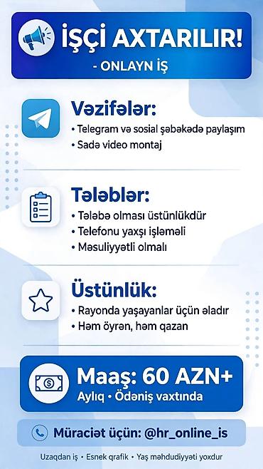 fəhlə axtarılır: SMM menecer tələb olunur, İstənilən yaş, Təcrübəsiz — 1