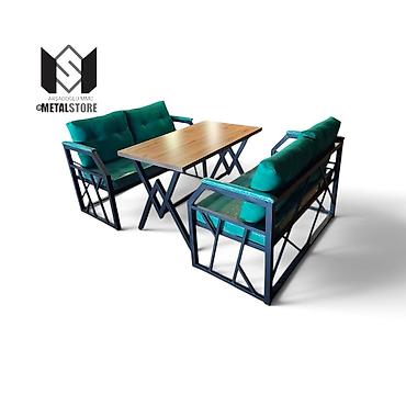 həyət mebeli: Metal karkaslı oturma dəsti – restoran, kafe, teras və bağ məkanları — 1