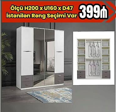 ayna qapi: Paltar dolabı – güzgülü, çox bölməli model - Ölçü: H200 x U160 x D47 — 2