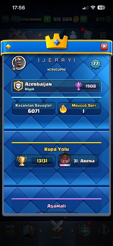 solid 504: Clash Royale oyun hesabı - Kral səviyyəsi: 77 - Qızıl: 515 504 - — 10