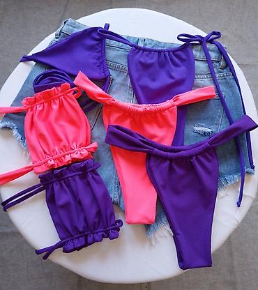 mini torbica: Dvodelni kupaći kostimi – neon pink i ljubičasti - Model: bikini sa — 2