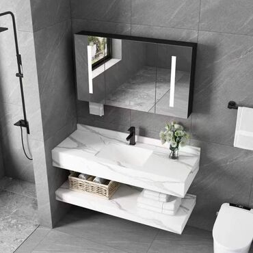 Hamam üçün aksessuarlar: Müasir hamam mebeli dəstləri - Divara montaj olunan konsol tipli — 8