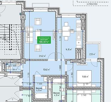 Продажа квартир: 2 комнаты, 66 м², Пишпек Элитка, 3 этаж, ПСО (под самоотделку) — 8