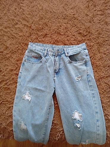 cins walvar: Açıq mavi rəngdə cins şalvar - Model: straight/relaxed fit, yüksək — 3