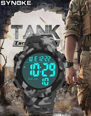 muški kaputi h m: Nov, vojni muški digitalni ručni sat sa svetlećim displejem. Sivi