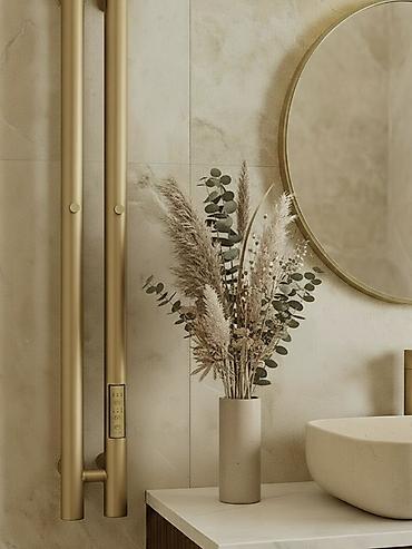 подошел: Электрический полотенцесушитель, матовое золото - Размер: 80×9 см - — 1