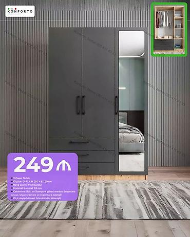 Üç qapılı geyim dolabı - Ölçü: 47 sm (dərinlik) x 200 sm (hündürlük)