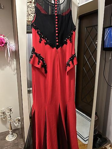 Ziyafət donları: Qırmızı-qara uzun ziyafət/raqs donu - Model: qolsuz, uzun ətəkli - — 1