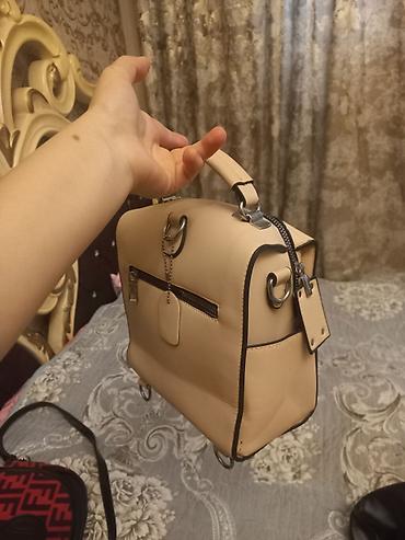 Çantalar: Bej rəngli qadın əl çantası/backpack - Material: yumşaq eko‑dəri — 2