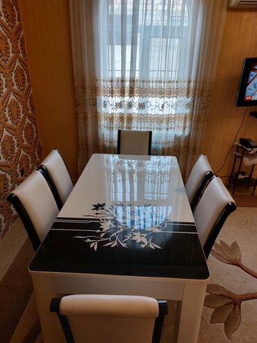 stol stul ev üçün: Qonaq otağı üçün, İşlənmiş, Açılan, Kvadrat masa, 6 stul, Türkiyə