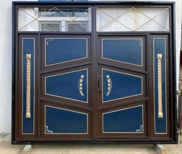 Həyət darvazaları: Dəmir Həyət darvazası, Yana açılan, Mexaniki, Qapı ilə, rəng - Göy — 6