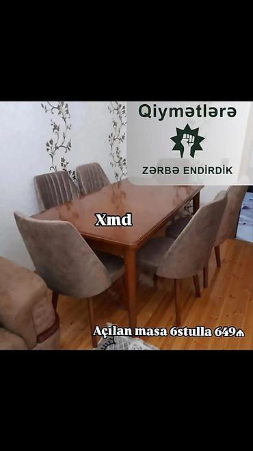 drel dəsti: Açılan yemək masası dəsti – 6 stul ilə birlikdə. - Masa — 1