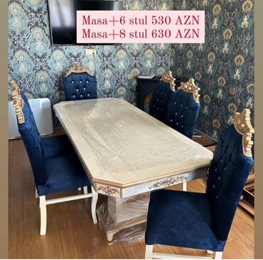 Masa və oturacaq dəstləri: Qonaq otağı üçün, Yeni, Açılmayan, Dördbucaq masa, 6 stul — 27