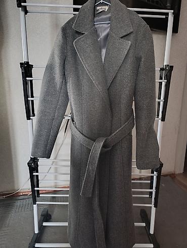 Пальто: Пальто Max Mara, классическая модель с поясом. - Цвет: серый меланж - — 1