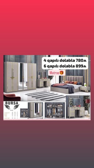 Dolablar: Yataq dəsti sifarişlə 
Rəng seçimi var 
Matras hədiyyə