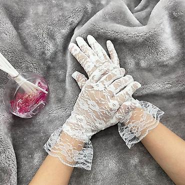 перчатки кружевные: Ажурные женские перчатки с бантом и манжетой из сетки - Элегантные — 7