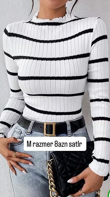 Qadın geyim və aksesuarları 1) Zolaqlı ağ kofta - Uzunqol, boğazı
