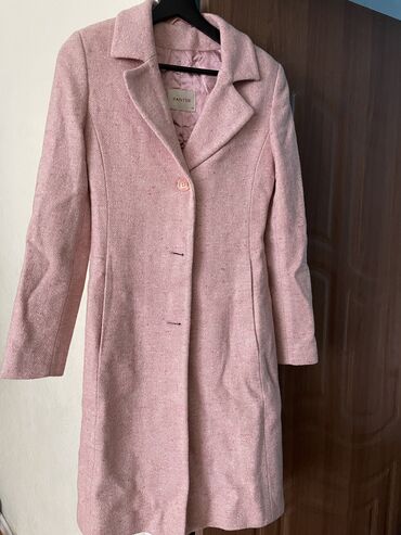 розовое: Пальто, Осень-весна, По колено, Приталенная модель, M (EU 38)