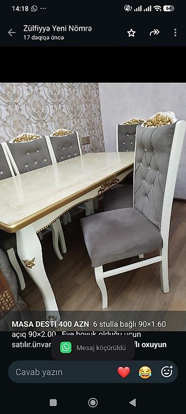 *MASA DESTI 400 AZN* 6 stulla bağlı 90×1.60 açıq 90×2.00 . Eve boyuk
