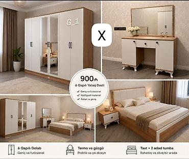 sade yataq otaqlari: 6 qapılı yataq dəsti – 900₼ Komplektə daxildir: - 6 qapılı dolab — 1
