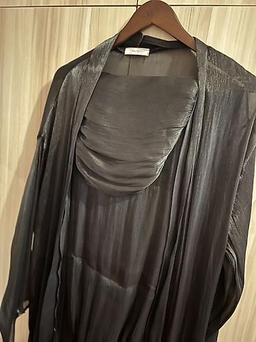 mayka turkce: Qara şifon uzun kimono/pelerin dəsti - Rəng: dərin qara, yüngül — 2
