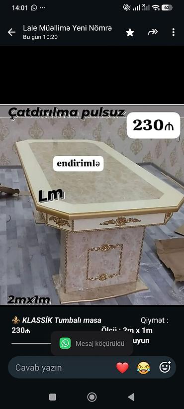 perla stol: ⚜️ *_KLASSİK Tumbalı masa_* Qiymət : *230₼* — 1